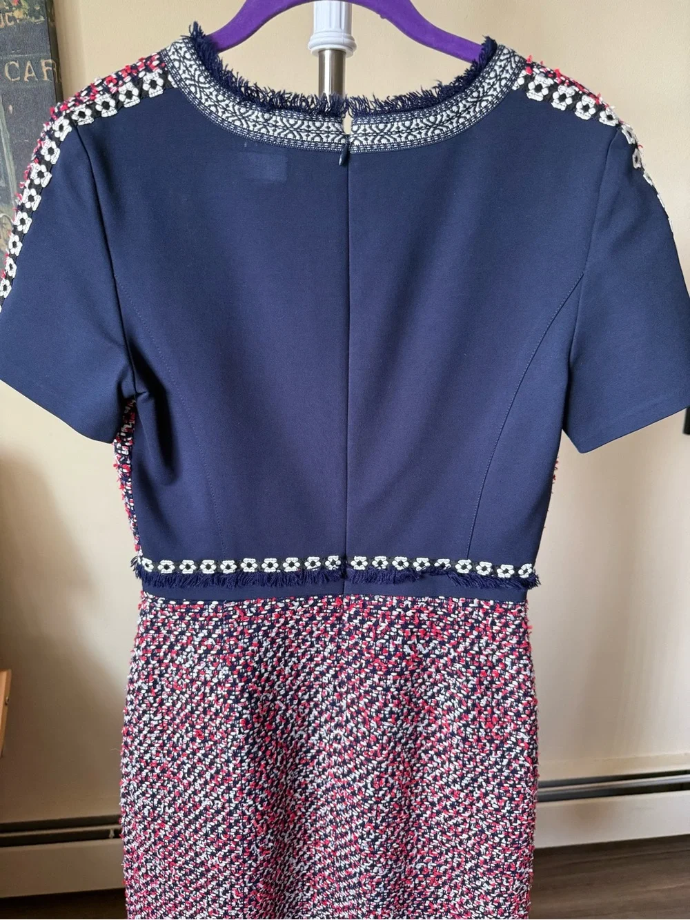 Tory Burch Tweed Sheath Dress in Red, Navy & White